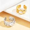 Baroque-Style Irregular Stainless Steel Ring with Faux Pearl for Women