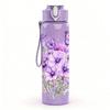 1PC Purple Lavender Bouquet Flower Print 750ml Color Plastic Sports Water Bottle Leakproof Flip Straw Lid Suitable for Sports Office Home Use