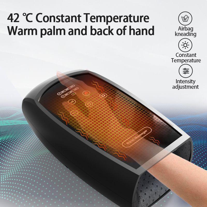 Electric Hand Massager with Heated Airbag Compression Acupoint Rechargeable Palm Finger Massage Machine Fatigue Relief