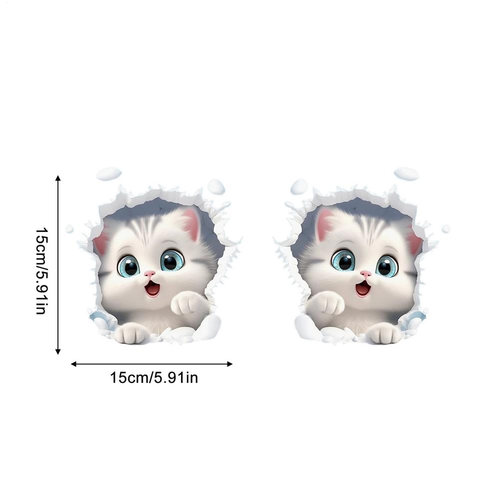 2 Pieces Cat Peeping Car Stickers Waterproof 3D Effect Car Decals Cute Cat Funny Bumper Stickers For Automotive Exterior