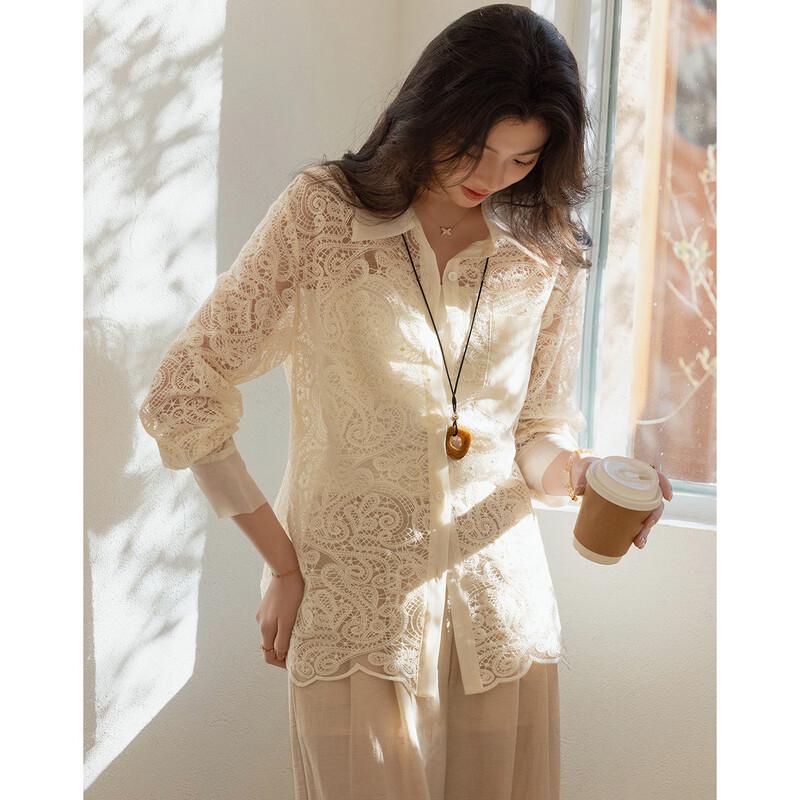 Demana Cloud Oxygen Cotton Blend Lace Lapel Shirt XL