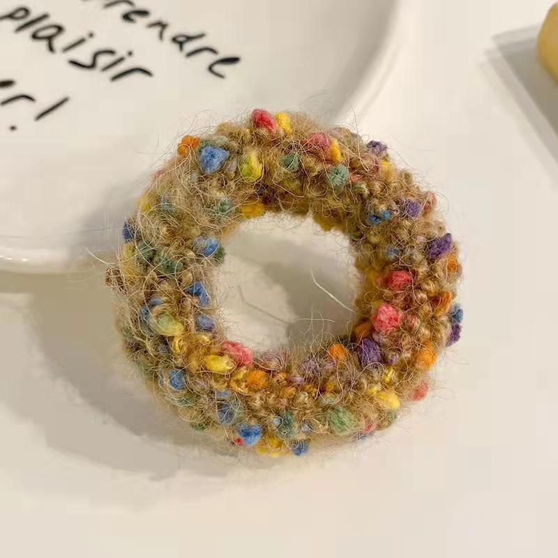1PCS New Colored Dot Plush Hair Loop High Elastic Thick Ponytail Holder Vintage No Harm Hair Scrunchie Women Girl Hair Accessory