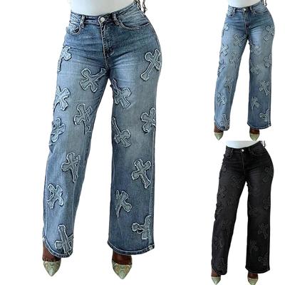 Damen Jeans mit hoher Taille und gewaschener Optik, modische, vielseitige Hose mit geradem Bein
