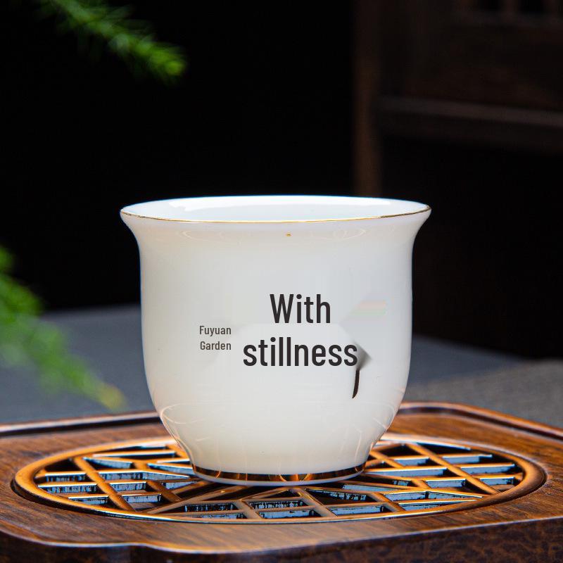 Sheep Fat Jade Ceramic Rose Tea Tasting Teacup, Personal Use Gongfu Set