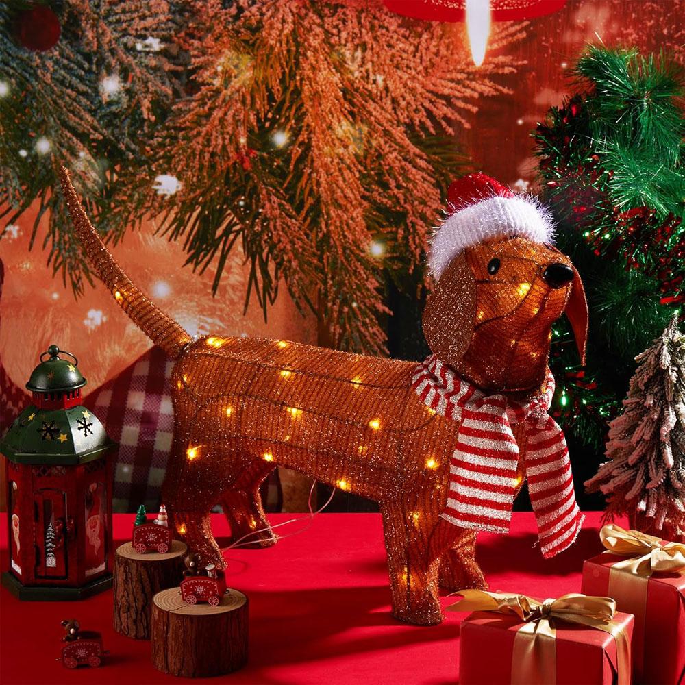 

Battery Powered Novelty Sausage Dog Outdoor Garden Doll with Atmosphere Lighting Fun Decorative Courtyard Light-Up Dog Toy