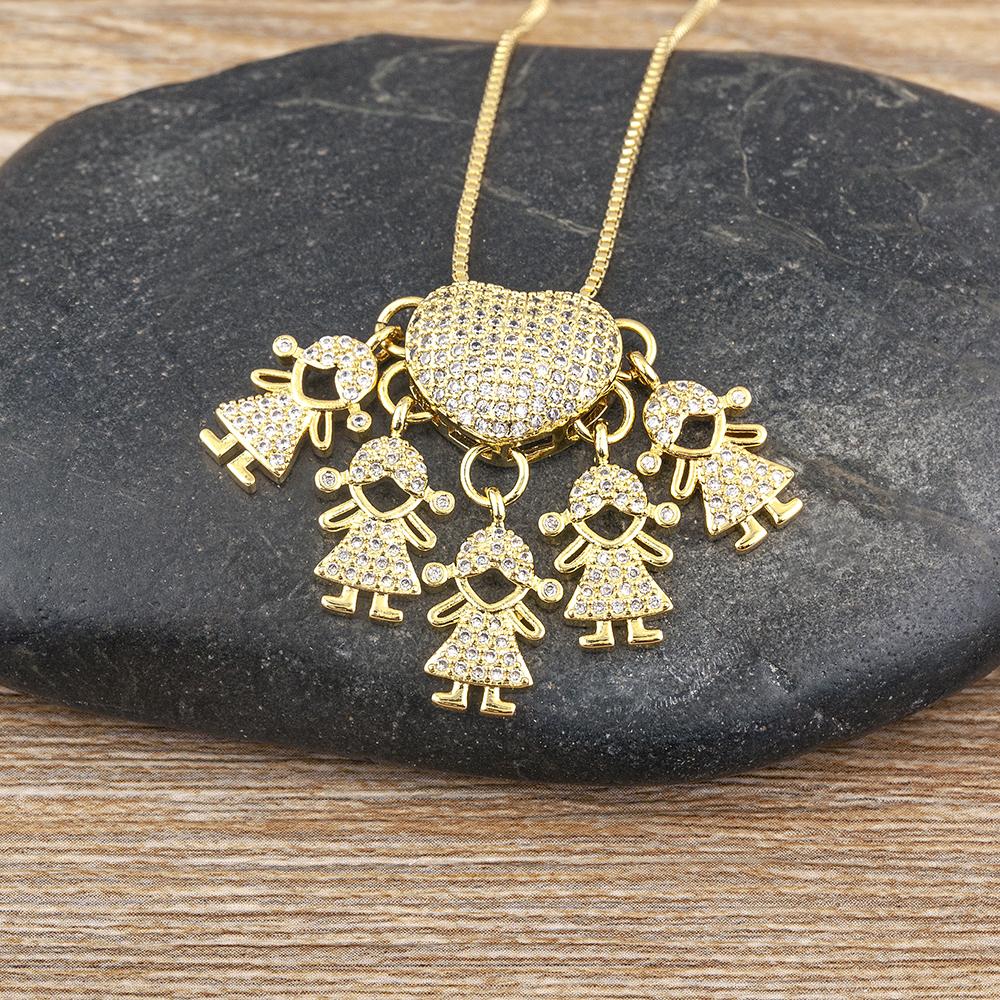 Nidin Hot Sale Classic Son/Daughter Sparkling Zircon Charm Pendant Necklace For Women Boys and Girls Clavicle Chain Jewelry Gift