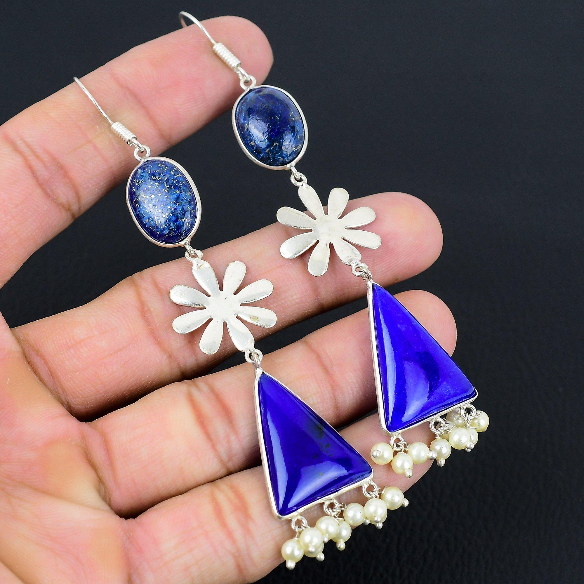 

Daughters Day Sale Natural Lapis Lazuli Drop Earrings Jewelry Sterling Silver