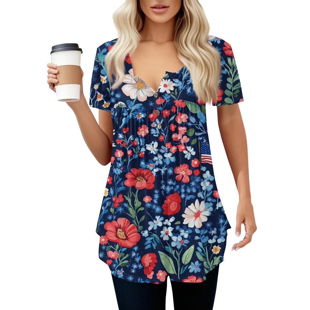 Women's Casual T-Shirt Printed Round Neck Pullover Short Sleeve Top