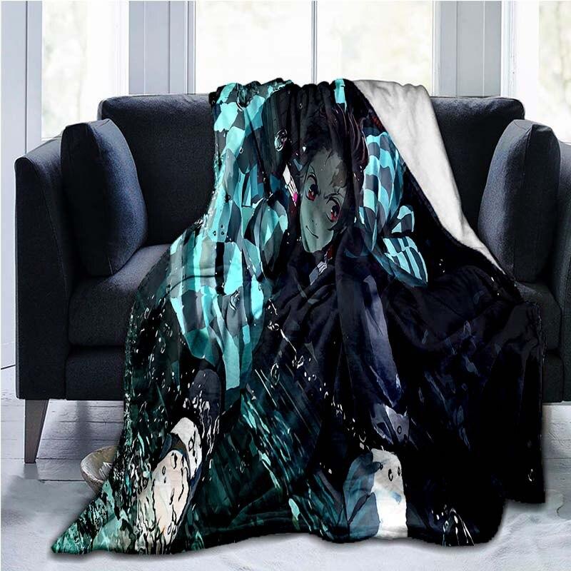 Devil's Blade Anime Home Textile Demon Slayer Kimetsu No Yaiba Kamado Tanjirou Nezuko Double Plush Lamb Down Blanket Bedding