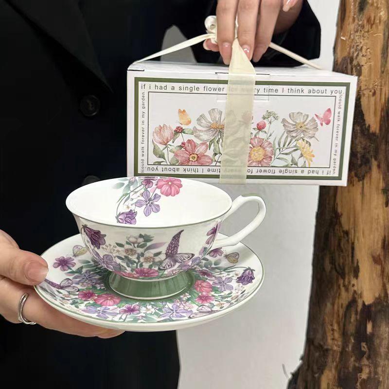 European Bone China Coffee Cup Set, Afternoon Tea Set, High-End Exquisite Ceramic, British Black Tea Cup And Saucer Set, Souvenir Gift