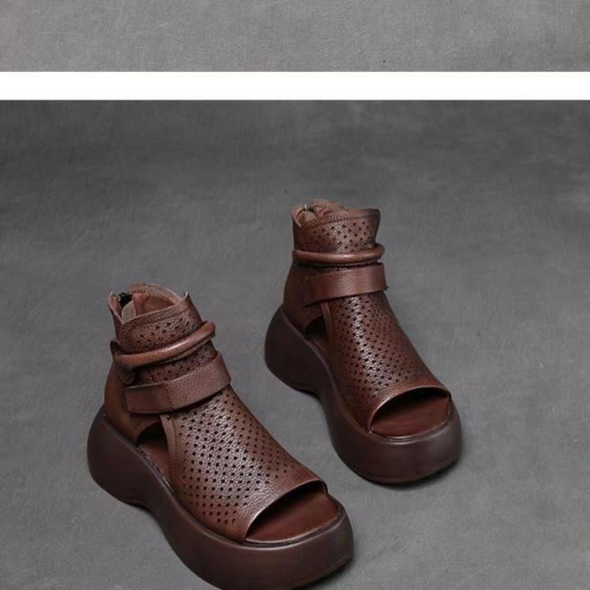 2025 Summer Hollow Short Boots Thick-soled High-heeled Heightened Lightweight Roman Cool Boots Outer Wear Fish Mouth Muffin Sandals Women's Models