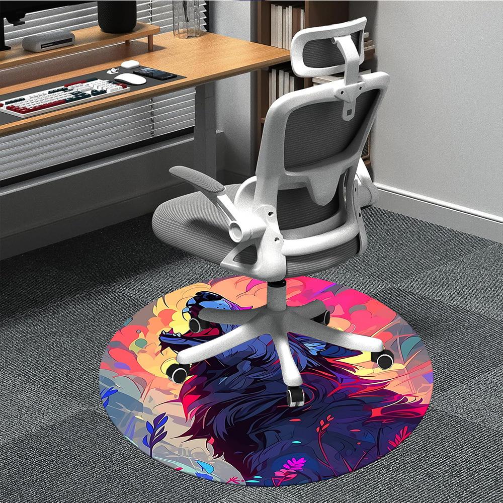 1PC Wolf Fantasy Office Round Area Rug, Mat Suitable For Office, Under Office Chairs Bedroom Living Room Home Decor, Room Deco