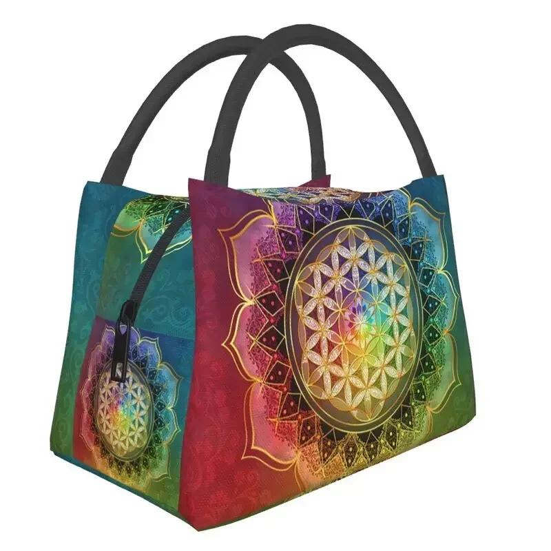 Flower Of Life Abalone Shell On Pearl Insulated Lunch Tote Bag for Women Geometric Mandala Portable Cooler Thermal Bento Box