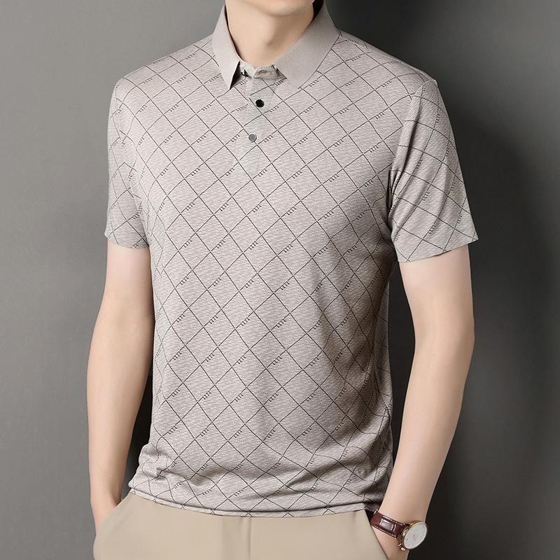 Short Sleeve Polo Shirt Men'S Ice Silk Business Lapel T-Shirt Breathable Bottom Shirt