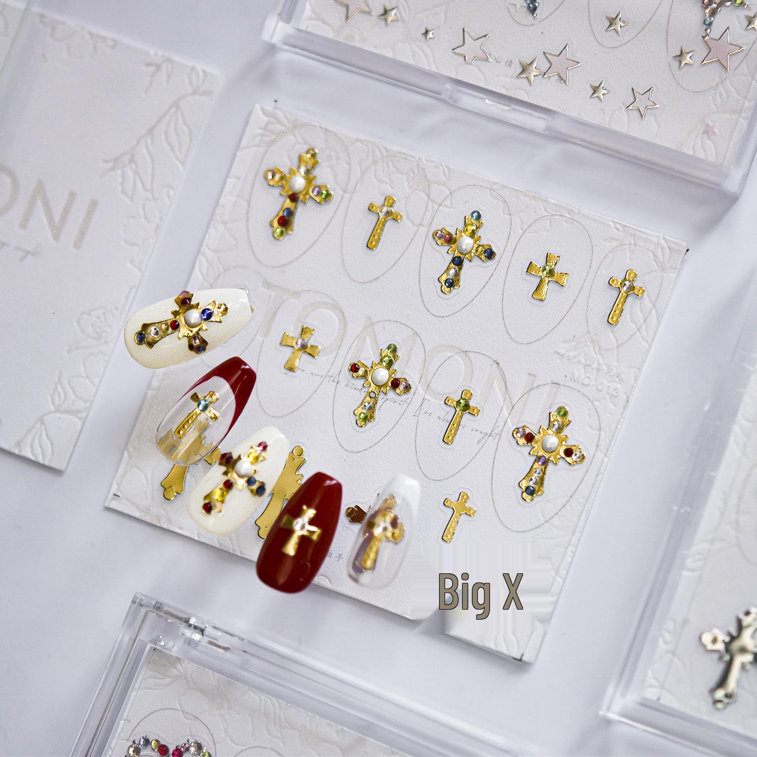 Tomoni Nail Art Rhinestones Mosaic Set - Round Arc Full Rhinestones, Light Stars, Cross Designs