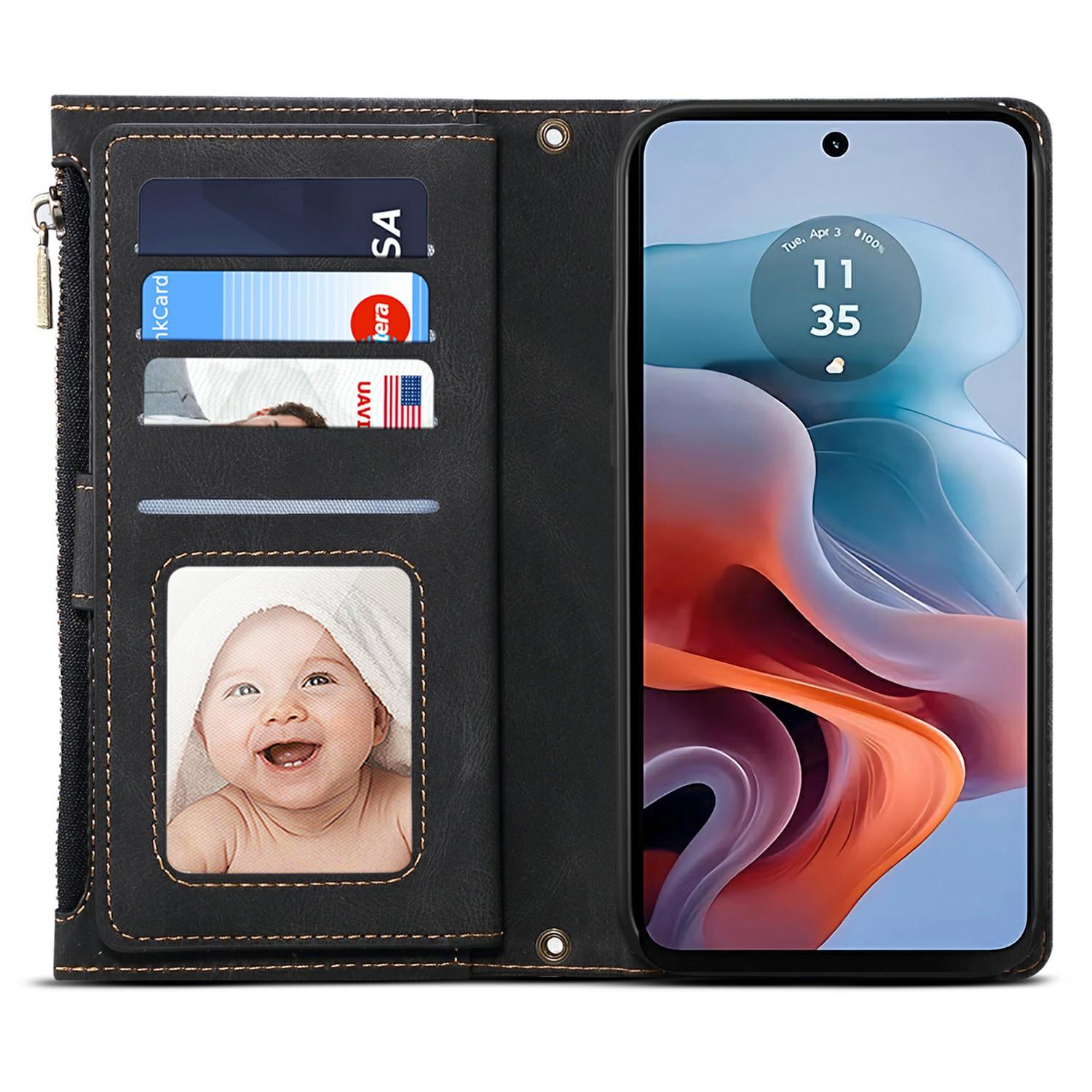 

For Motorola Moto G75 5G Case Zipper Wallet Leather Stand Phone Cover Blue