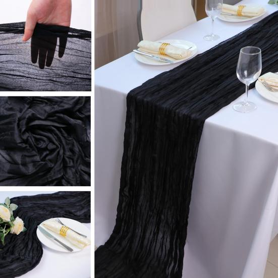 Bieżnik na stół z marszczeniami Boho Tkanina muślinowa Obrus na wesele Dekoracja imprezowa Rustykalny Elegancki Akcent na stół jadalny Wielokrotnego użytku Można prać w pralce Przezroczysty