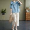 Retro summer fashion mom cotton and linen temperament loose and slim suit top