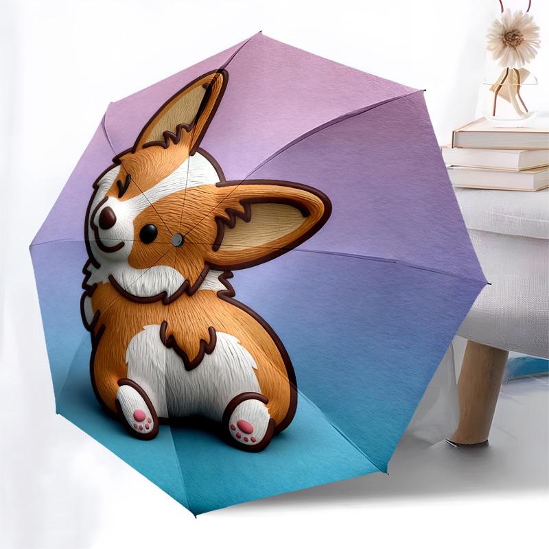 1 Stück Corgi Süßer Automatischer Faltregenschirm, Robuster 8-Rippen-Eisenrahmen, Geeignet für Reisen, Täglichen Gebrauch, Geburtstag, Dekorationsgeschenk 40