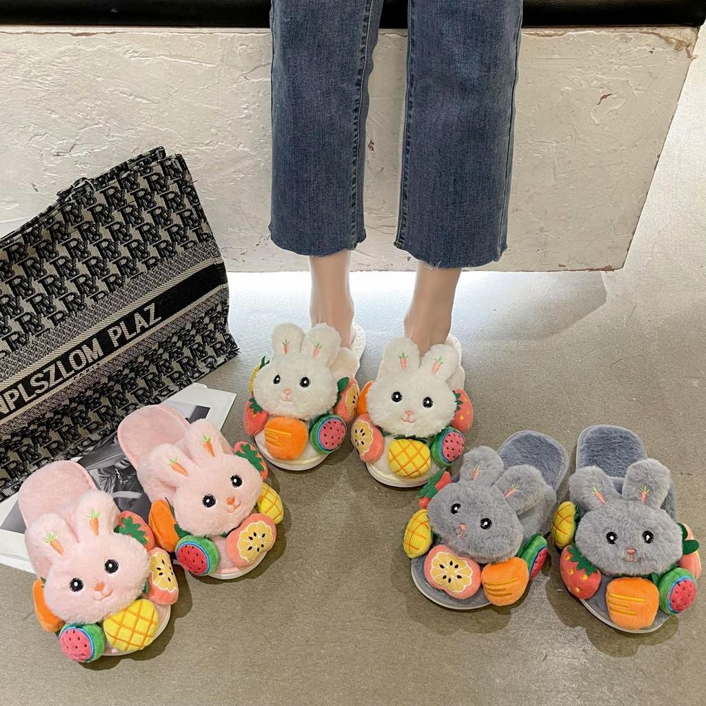 Flat Bottom Comfortable Non-slip Cotton Slippers Fashion Cartoon Bunny Home Plush Slippers 2025 Autumn and Winter New