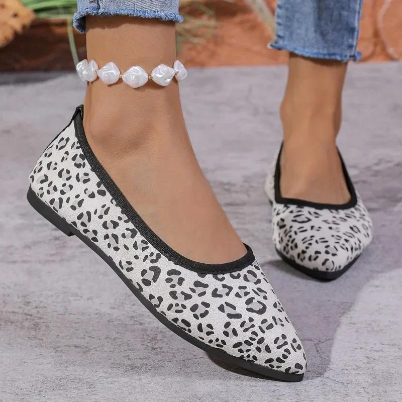 2024 Hot Selling Versatile and Comfortable Leopard Print Women's Ballet Flats One-Foot Pointed Toe Comfortable Non-Slip Casual