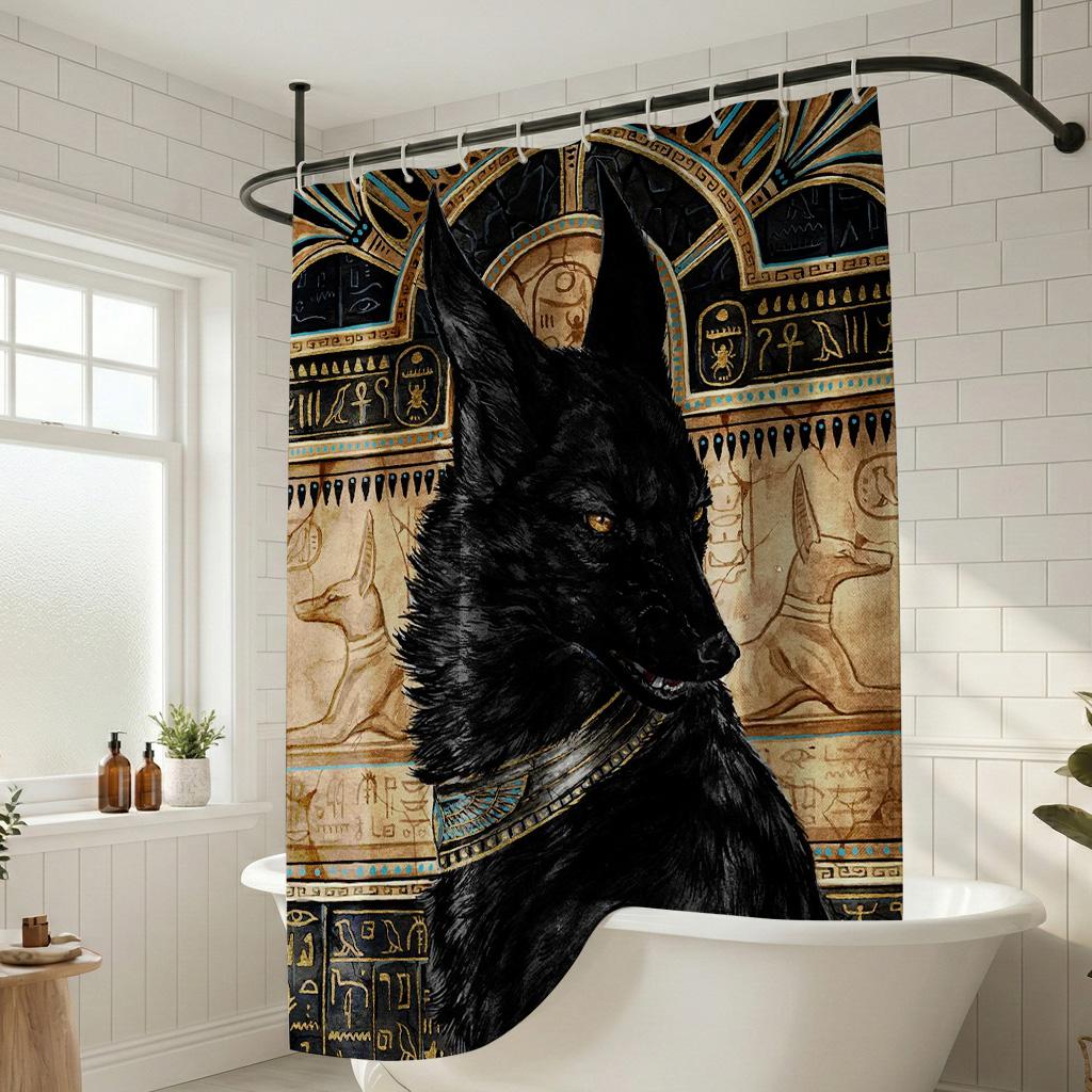 Jessica Chen Ancient Egyptian Anubis Artistic Shower Curtain - Creative Mythology God Art Design - Indoor Home Bathroom Decor Bath Curtain