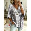 Printed Plus-Size Women's V-Neck Batwing Sleeve T-Shirt Bohemian Ethnic Print Loose Top Summer Comfortable Breathable Daily Commute Casual