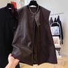 Gilet in Pelle da Donna Autunnale di Alta Moda Design Chic Unico Girocollo Senza Maniche Taglie Forti Gilet da Sovrapporre Capo Esterno per Donne