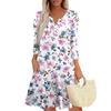 Women's Fashionable V-Neck Button Seven Part Cuff Pocket Floral Dress