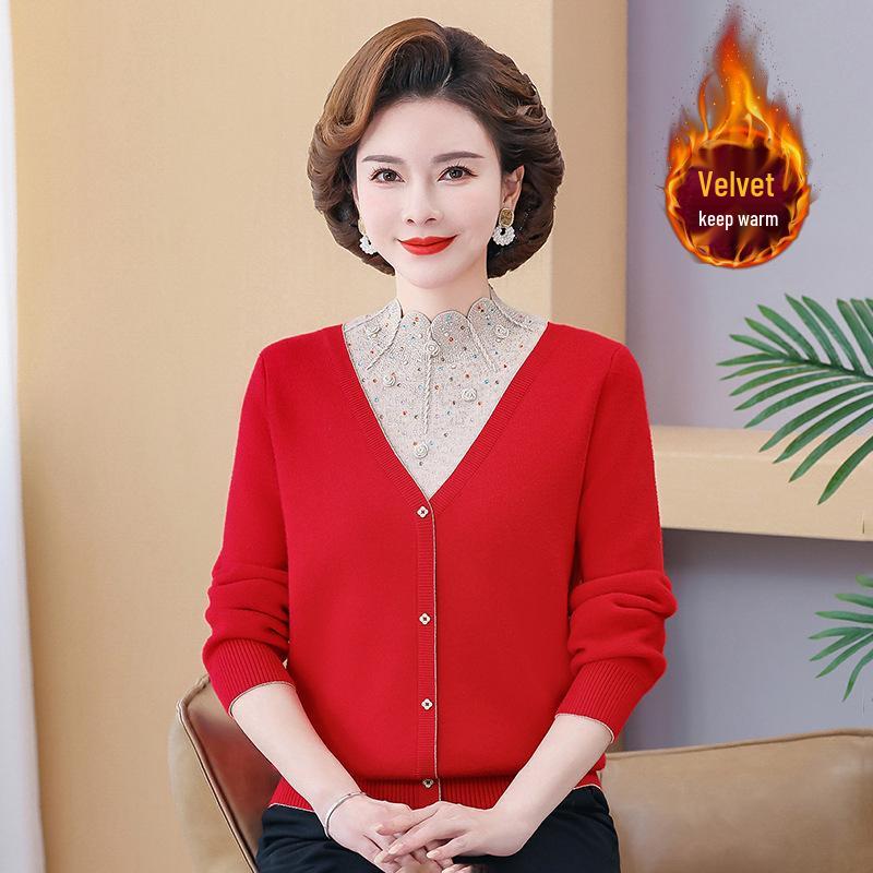 2024 Women's Winter Fleece Layered Look Sweater: Cozy Thick Base Top for Middle-Aged & Elderly
