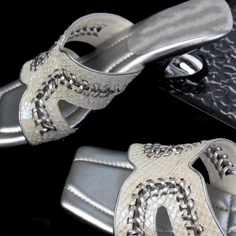 Wedge Heels Woven Sandals Women's Shoes Square-toed One-shoulder Slippers