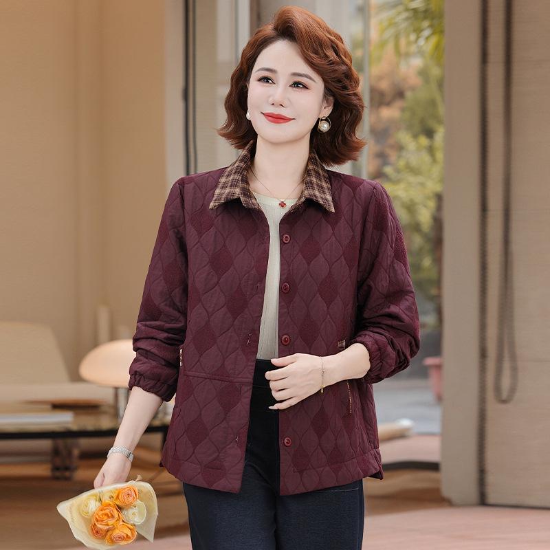 

Spring Plaid Casual Jacket for Middle-Aged and Elderly Women 3XL фиолетовый