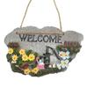 Resin Garden Welcome Sign with Flowers Birds Decorative Outdoor Garden Stone Plaque with Hemp Rope for Rustic Yard Lawn Patio Home Decor