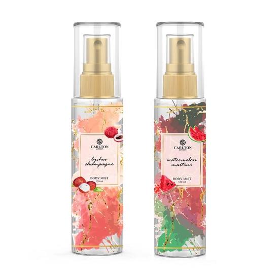 

Carlton London Body Mist Pack of 2 - Lychee - Watermelon Martini Body Mist Set of 2-150 ml Each | Фруктовый аромат | Подарочный набор для женщин и девочек