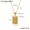 Minimalist Rectangular Plaid Pendant Necklace: Diamond-Studded Clavicle Chain In 18K Gold-Plated Titanium Steel.
