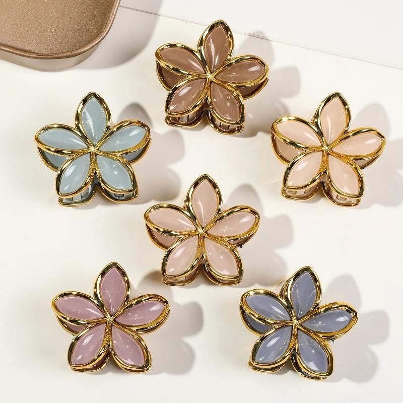 6Pcs Frangipani small hairpin female high-end sense of disc hair ponytail clip jelly color cute shark clip