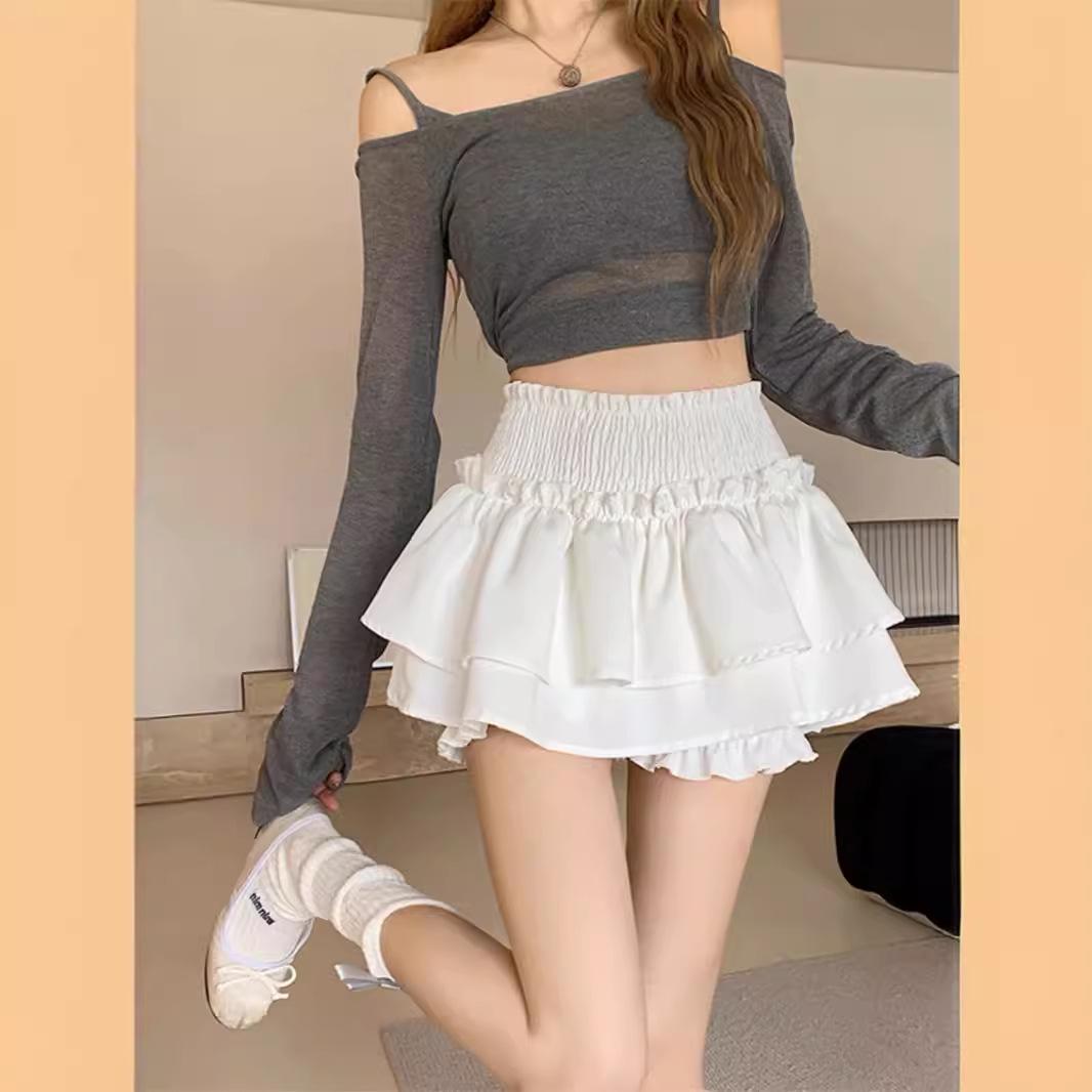 

Women’s 2024 High Waist White Puff Midi Skirt - French Fairy Ballet Style XS