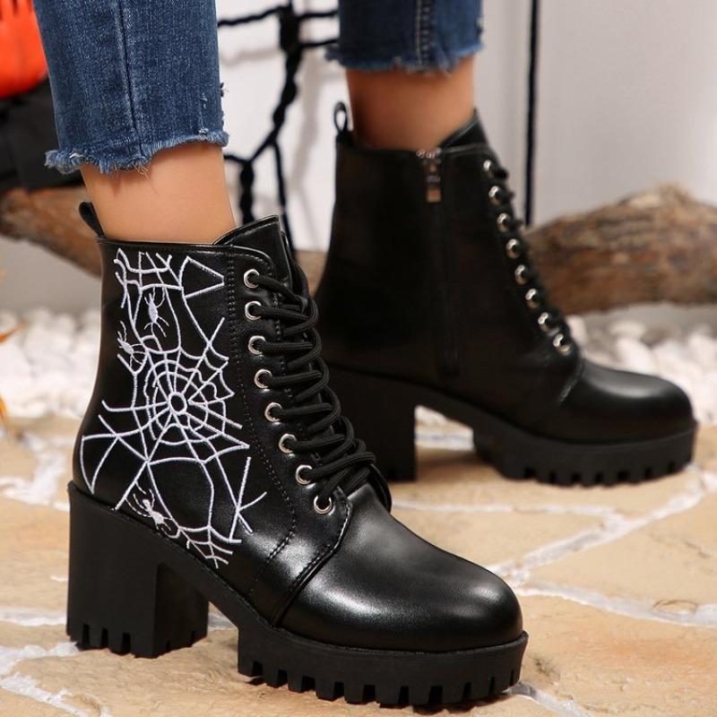 High-heeled, Fashionable Lace-up, New Retro Short Boots for Women, Thick-heeled and Plus-size Women's Shoes
