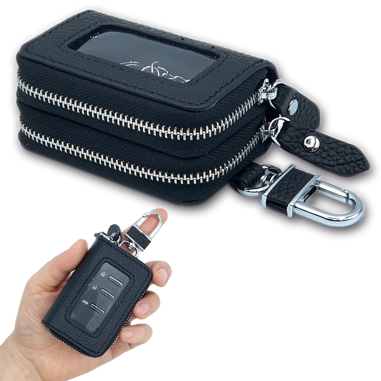 

Smart Key 2 Pieces Double Genuine Clear Black [TOMOTHY] Case, Storage, Zipper, Leather, Window, Women s, Men s,