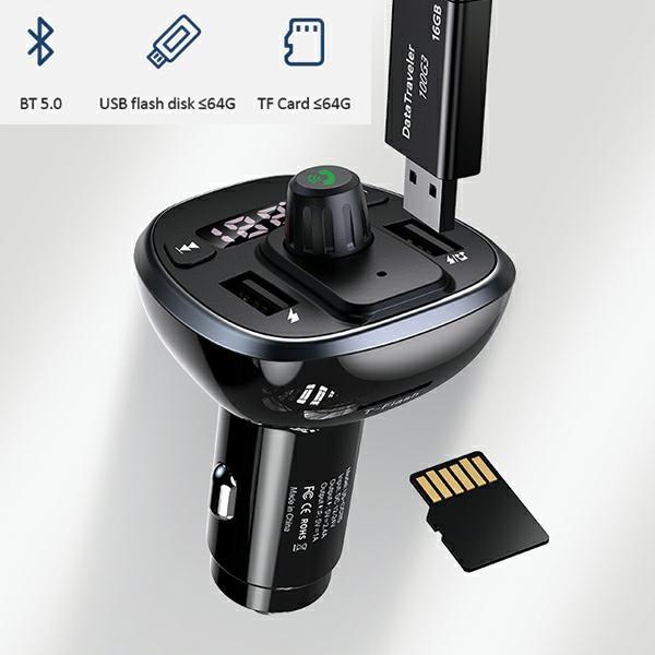 USAMS C21 hands-free kit with FM transmitter, Bluetooth 5.0, MP3, 2xUSB 3.4A black/black CC115GC01 (US-CC115)