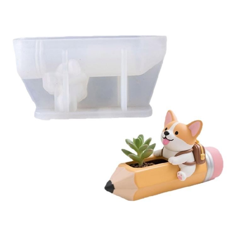 

Artistic Silicone Mold with Pencil Dog Design Flower Vessel Mold for Making Unique Plant Holders Jewelry Dishes and Deck 1