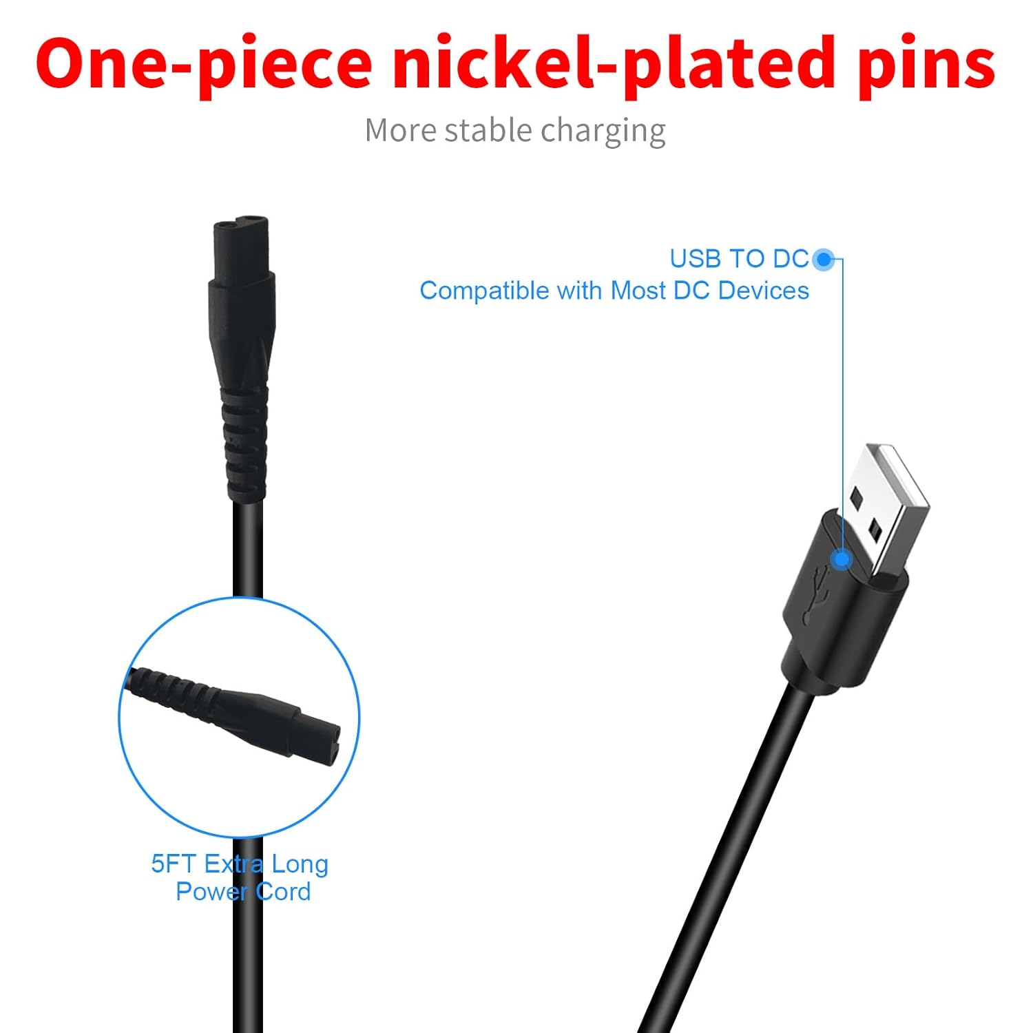 MEROM Charger for OLOV Electric Groin Hair Trimmer Ball Trimmer for Men Nose Hair Trimmer, Replacement Charging Cable Power Cord Adapter
