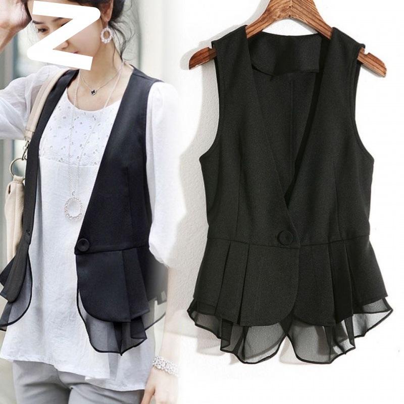 Spring Summer Women's Chiffon Vest Thin Short Sleeveless Vest Waistcoat Female Korean Slim And Slim Cardigan Black Vest