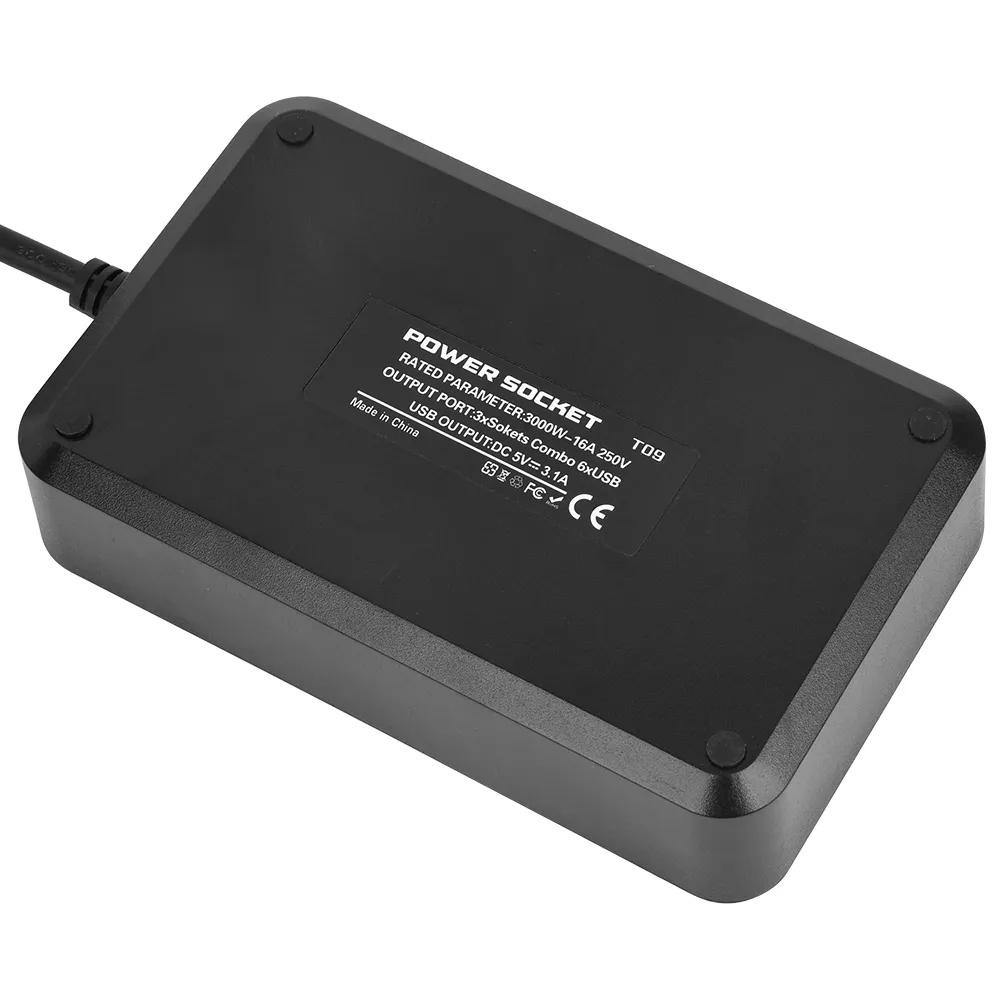 

EU Plug 3000W High Power Strip 2m Extension Cable 3 AC Outlets with 6 USB Output Port (CE Certified) Type A