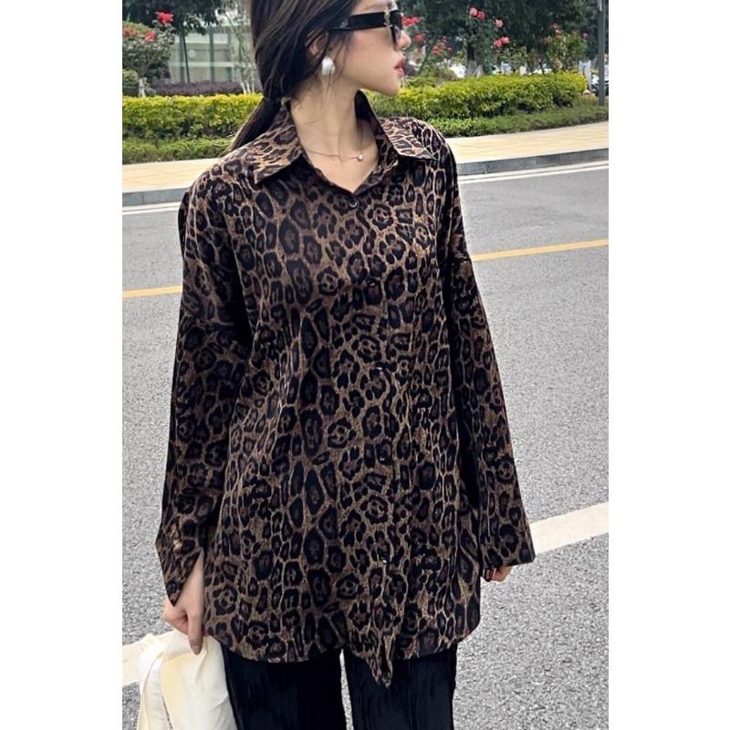 2025 Long Sleeve Leopard Print Women Shirt Plus Size Spring and Summer New Casual Office Blouse Jacket Lapel Loose Simple Coat Women Clothing 3137