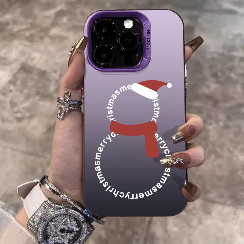 Simple Christmas Snowman Electroplate Silver IMD Phone Case For iPhone 17 16 15 14 13 12 11 Pro Max X XS XR 17 Air 16E Cover
