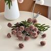 Artificial Pompon Mum, 5 Heads Faux Mini Chrysanthemums Ball, Small Fake Flower Stem for Vase Filler, DIY Bouquet, Autumn Table Centerpiece, Flower