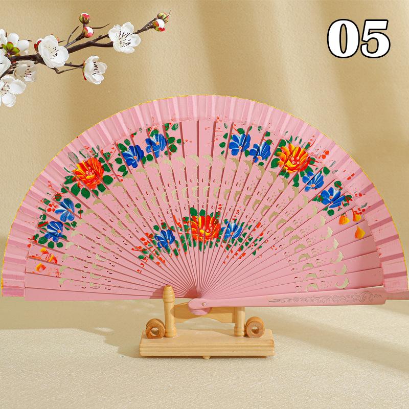 Folding Fan Wood Spanish Fan for Dancing Printing Hand Folding Fan Performances Prop Home Decor Ornaments Craft Gifts for Guest