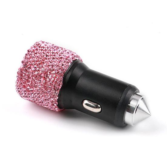 

Изысканное автомобильное зарядное устройство со стразами для быстрой зарядки 2,4 В 4,8 В USB универсальное двойное автомобильное зарядное устройство розовый