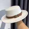 French Socialite Hepburn Style Belt Buckle Woolen Flat Top Top Hat Female Autumn and Winter British Retro Versatile Jazz Hat Male